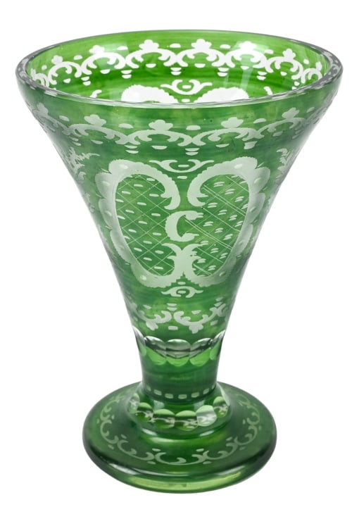 Antique Bohemian Etched Green Glass Castle Vase (1 of 10)