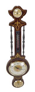 Vintage Large Banjo Weather Station Clock: Vintage Large Banjo Weather Station Combination Clock / Barometer / Hygrometer / Thermometer. Battery operated.Measures 32 inches x 8.5 inches x 2 inches.