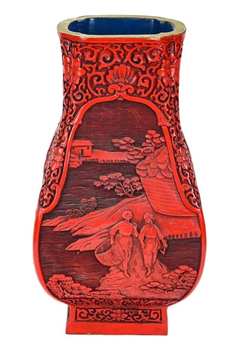 Chinese Red Lacquer Hu Cinnabar Style Vase (1 of 10)