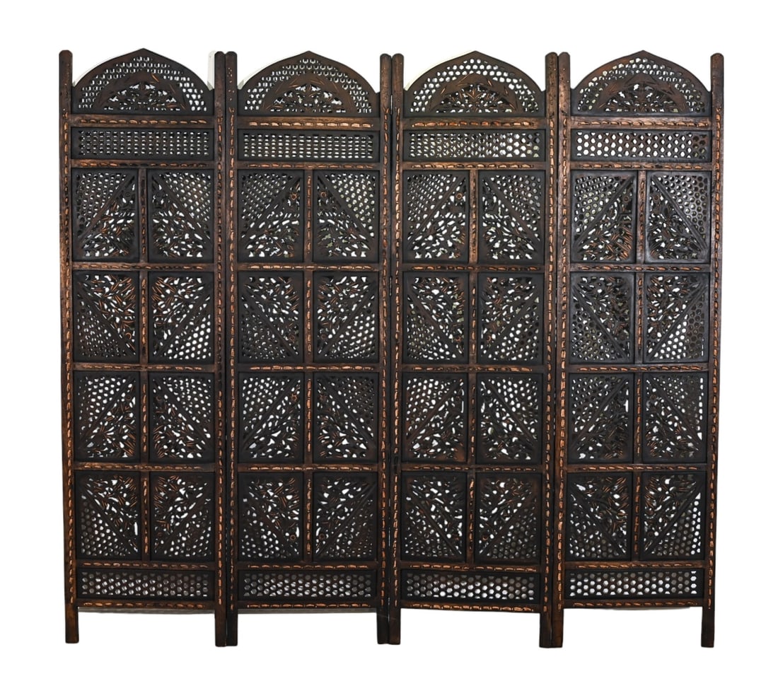 Indo Persian Carved Reticulated 4 Panel Screen (1 of 20)
