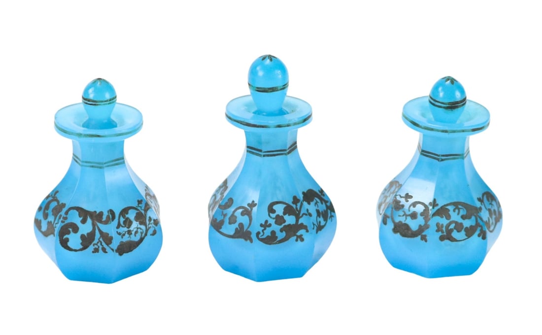 Antique French Blue Opaline Glass Bottles, Stopper (1 of 13)