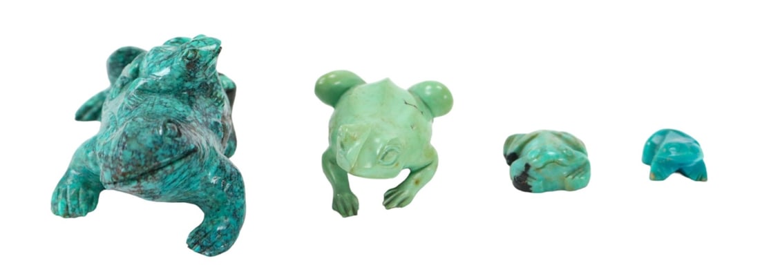 Antique Chinese Malachite & Turquoise Frog Statues (1 of 10)