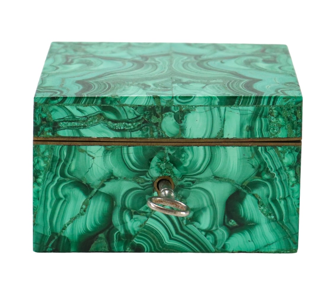 Antique Malachite & Ormolu Locking Table Box w Key (1 of 10)