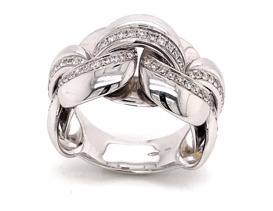 18K White Gold Chimento Flexible Ring w Diamonds: 18K White Gold Chimento Flexible Ring with Round Diamonds. 13.4 grams total weight with approximately 70 pieces .10 round diamonds.size 10.5