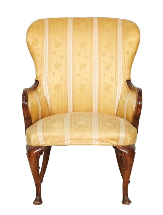 Century French Art Deco Upholstered Wingback Chair: Century Chair Company French Art Deco Upholstered Wingback Chair. Measures 40 inches x 20 inches x 25 inches, measures 18 inches from floor to seat
