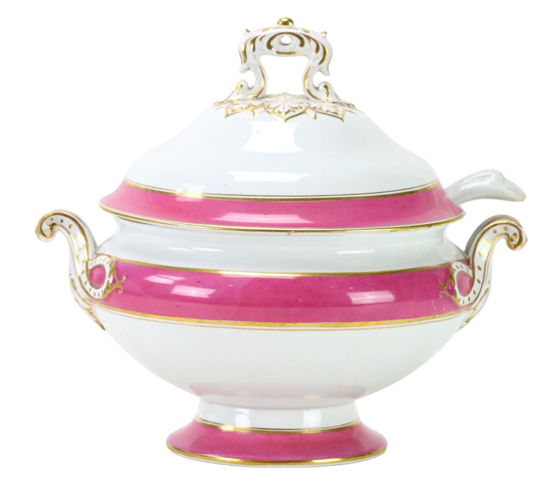 Antique English Porcelain Pink & Gold Soup Tureen (1 of 10)