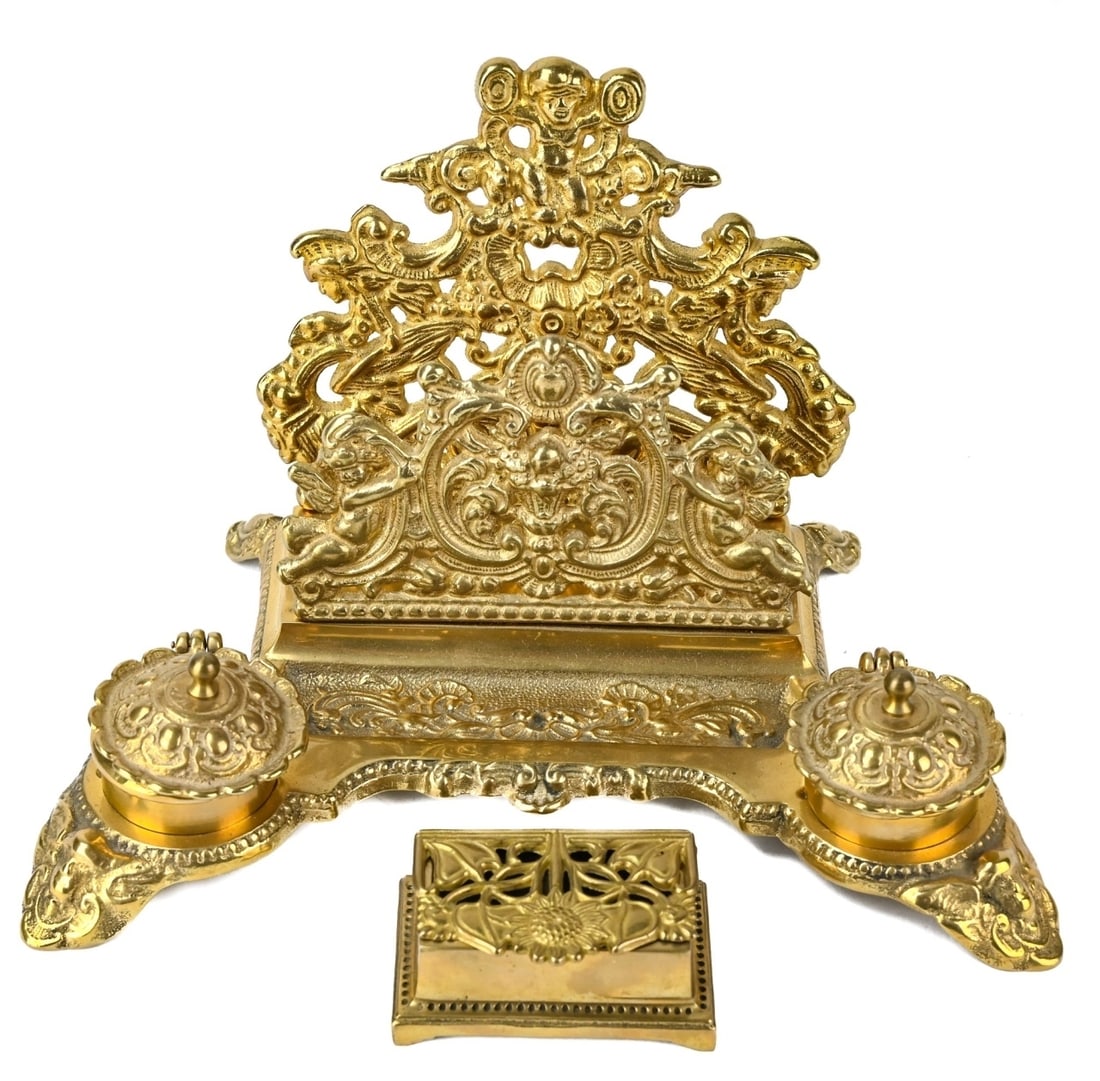 Art Deco Brass Ink Well and Stamp Box (1 of 13)