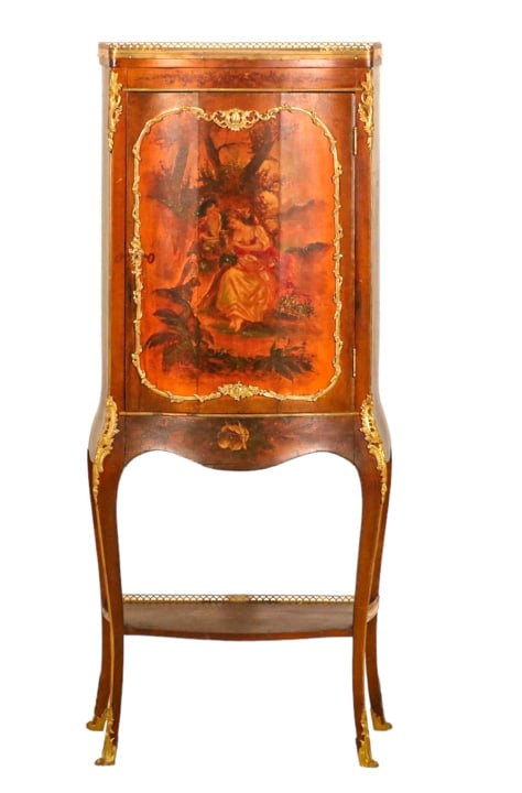 Louis XV Marquetry Inlay Cabinet w Brass Gallery (1 of 18)