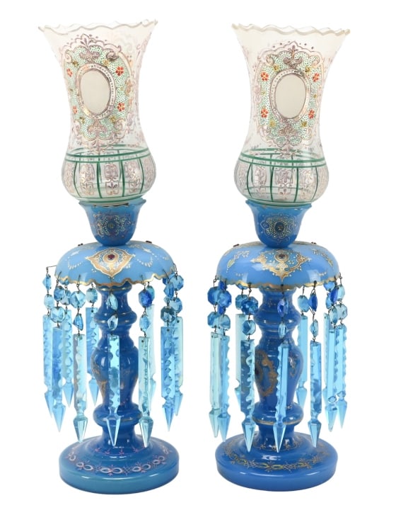 Pair Bohemian Glass Lusters Enamel Decorated (1 of 17)