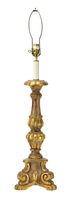 Italian Florentine Gilt Wood Candlestick Lamp (1 of 9)