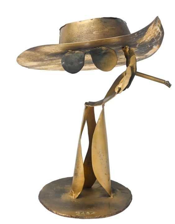 Signed Wrought Iron Tole Sculpture Cowboy Smoking (1 of 9)