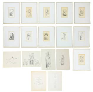 15 NYT Review of Books David Levine Caricatures: 15 New York Times Review of Books David Levine Caricature Prints of Which 10 are Framed. Original portfolio is included. Prints measures 8 inches x 10 inches but some have been cut down for framing pu