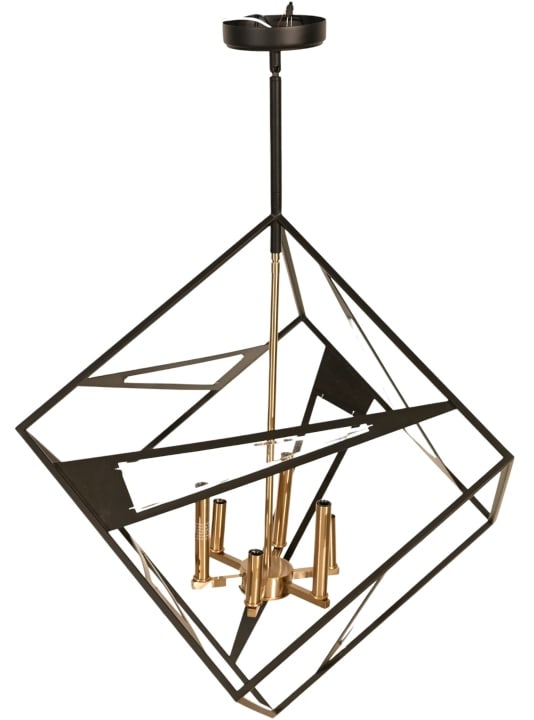 Mixed Metal with Glass Insert Chandelier: Mixed Metal with Glass Insert Chandelier.Measures 40 inches x 31 inches x 31 inches.