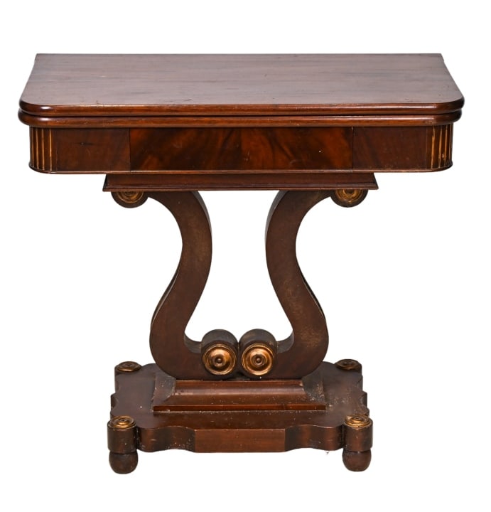 Antique American Empire Lyre Base Turn Top Table (1 of 9)