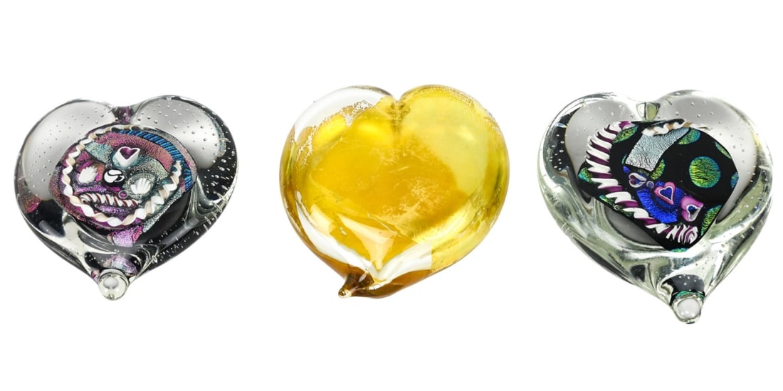 3 Randy Strong Signed Studio Art Glass Hearts (1 of 8)