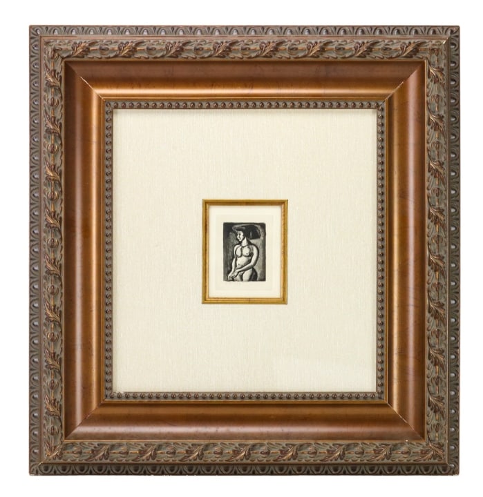 Georges Rouault Fille Au Grand Chapeau Etching: Georges Rouault Fille Au Grand Chapeau Etching with Roulette on Laid Paper. Signed and dated on the plate by the artist. Certificate of authenticity included.Frame measures 23 inches x 22 inches, artw