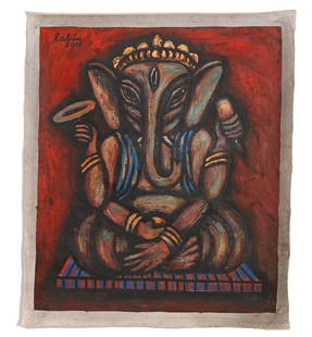 Rabin Mondal Ganesha Acrylic on Canvas 2016: Rabin Mondal Ganesha Acrylic on Canvas 2016.Measures 36 inches x 42 inches.Acquired directly from from the artist by the present owner.