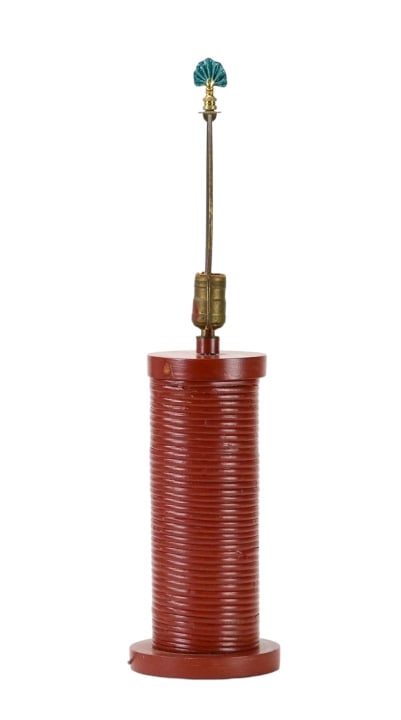 Boho Style Wood Red Lacquer Spiral Table Lamp (1 of 10)
