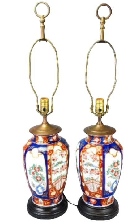 Pair Antique Japanese Imari Vase Form Lamps (1 of 5)