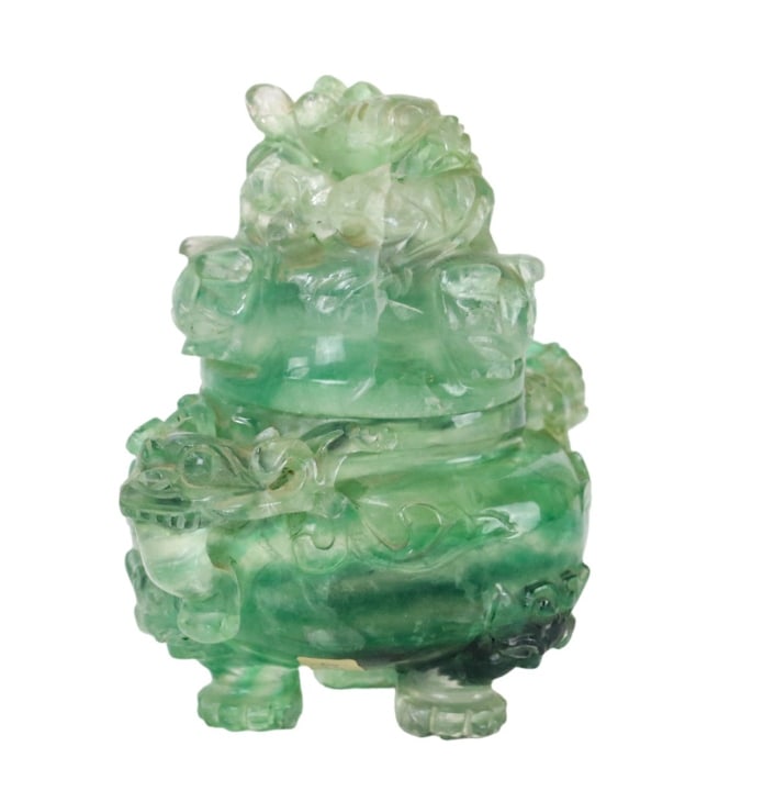 Antique Chinese Carved Jadeite Censor w Lid (1 of 13)