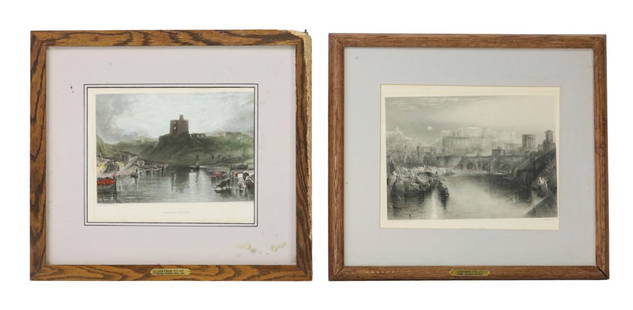 2 J.M.W. Turner, Willmore & Chapman Engravings: Joseph Mallord William Turner (English, 1775-1851) and Arthur Willmore, and William Chapman Antique Engravings of Norham Castle and Ancient Rome. One Frame is damaged and requires replacement. Measure