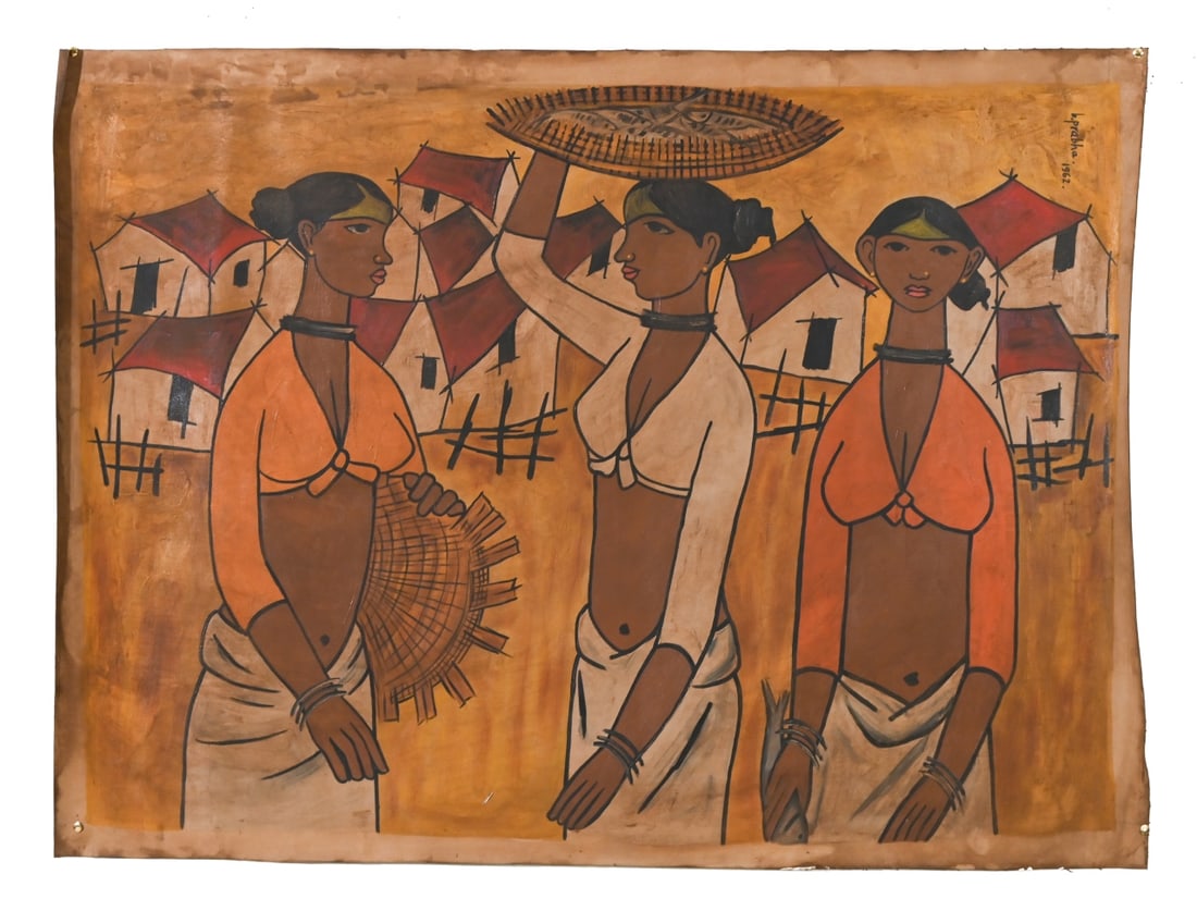 B. Prabha Untitled Oil on Canvas Painting: B. Prabha Untitled Oil on Canvas Painting