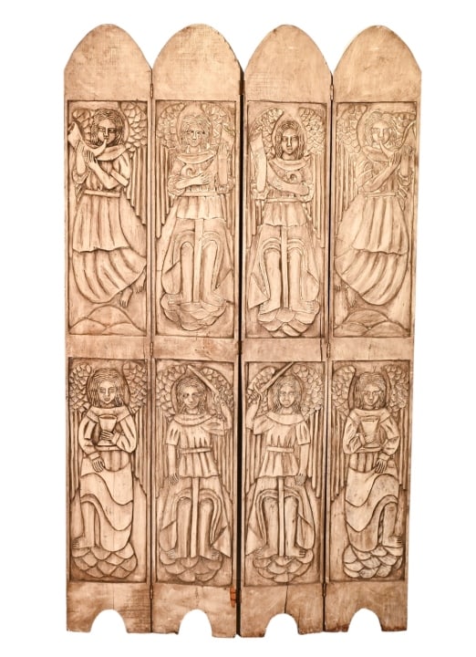 Antique Renaissance Revival Carved 4 Panel Divider: Antique Renaissance Revival Hand Carved 4 Panel Divider.Measures 69 inches x 40 inches