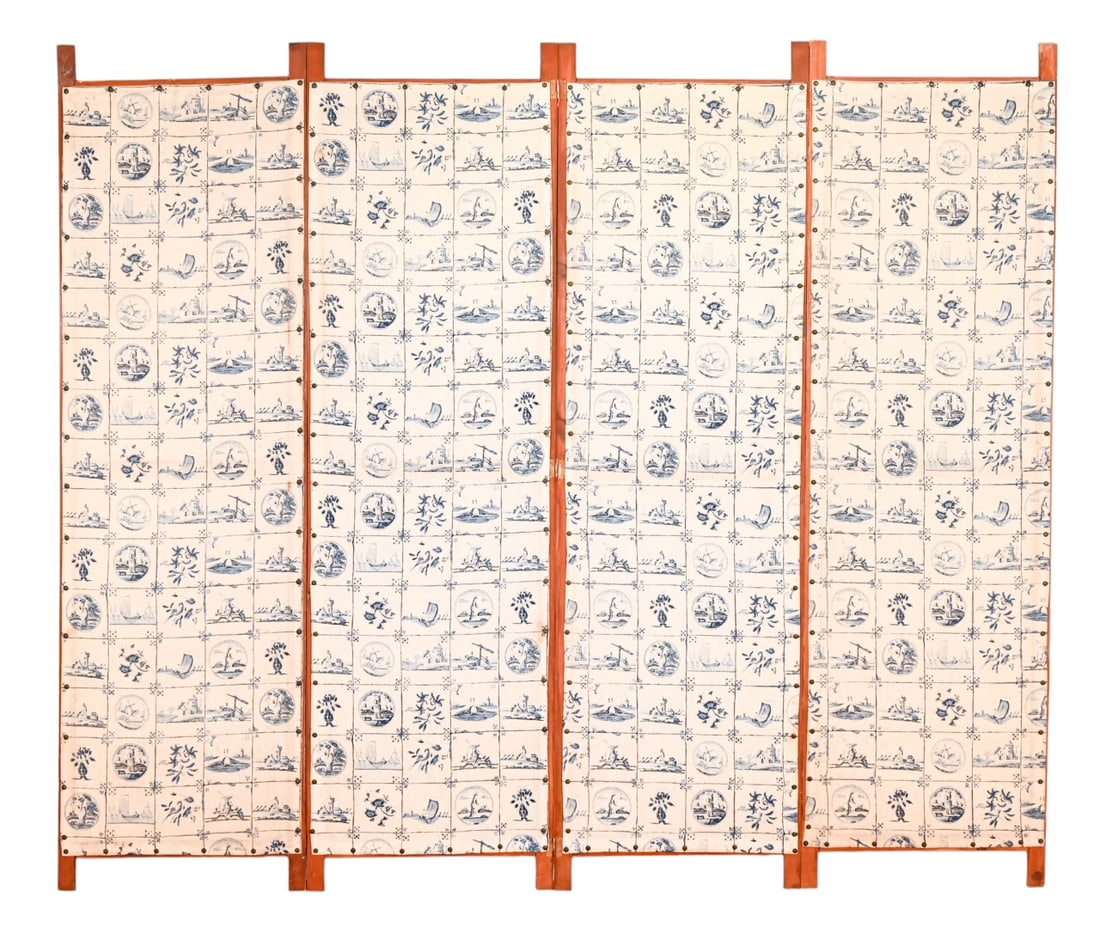 Vintage 4 Panel Riveted Cloth Screen (1 of 13)