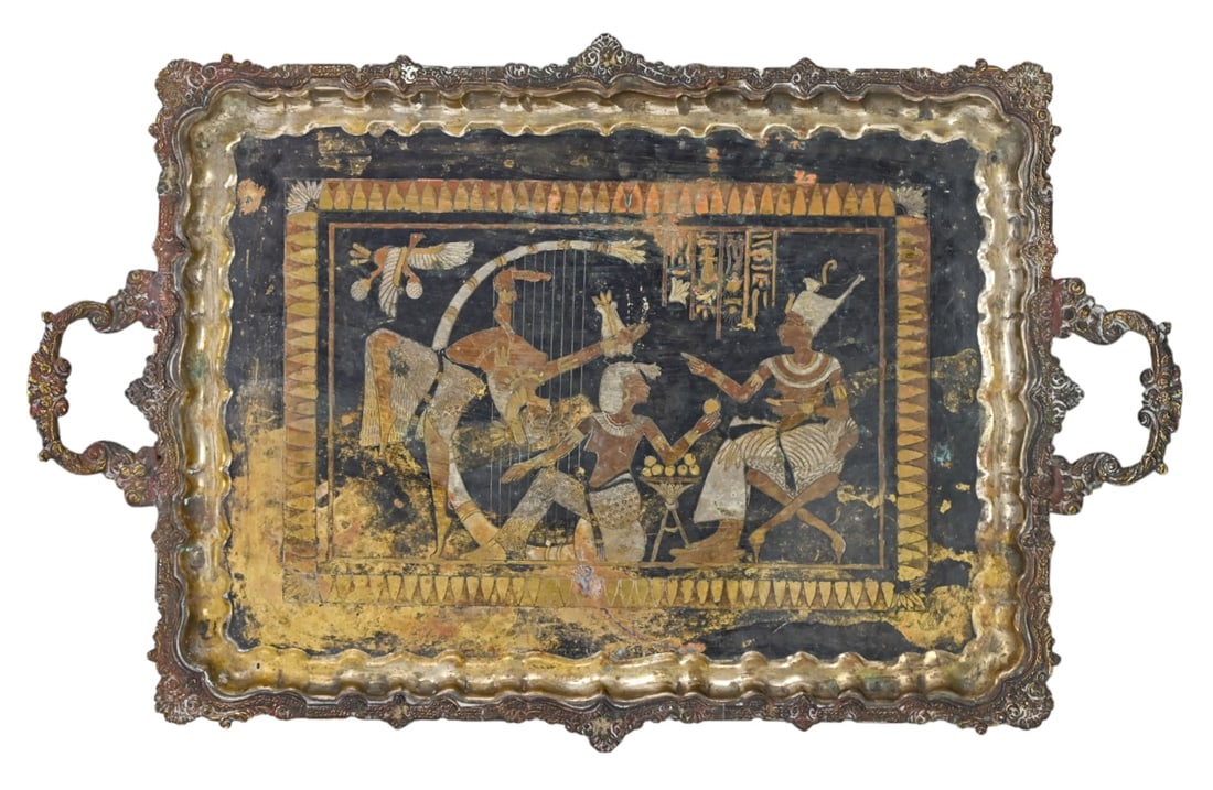 Silver Plate Brass & Copper Egyptian Revival Tray (1 of 10)
