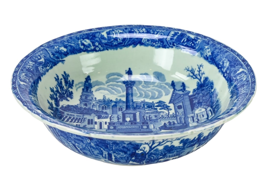 Victoria Ware Ironstone Blue and White Bowl: Victoria Ware Ironstone Blue and White Hand Painted Porcelain Bowl / Basin.Measures 4.25 inches x 15 inches diameter.