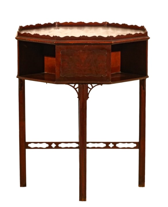 Antique Carved Octagonal Side Table w/ Gallery (1 of 11)