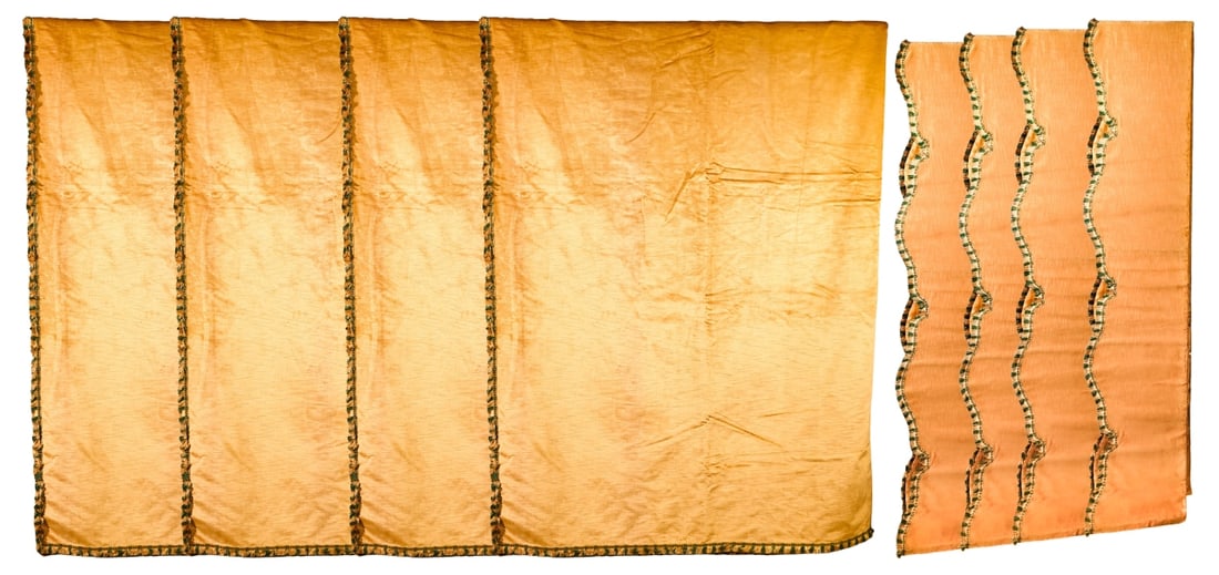 4 Custom Made Gold Velvet Curtain Panels w Trim (1 of 19)
