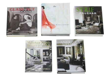 5-20th C Decorating Coffee Table Books By Designer: 5 - 20th Century Decorating and Design Coffee Table Hard Cover Books by Designer Including Syrie Maugham, Melanie Acevedo and Dara Caponigro, William Haines, Anouska Hempel, and Windsor Smith. Larger