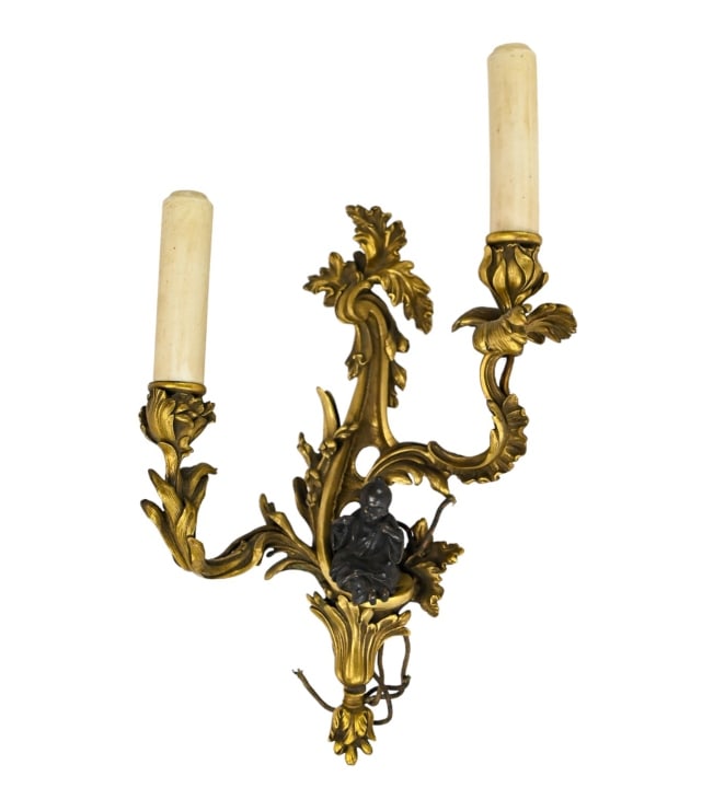 Antique French Chinoisserie Bronze Sconce w Buddha (1 of 9)