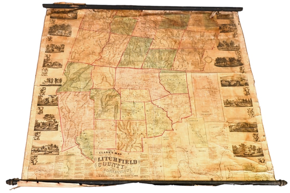 1859 Clark & Hopkins Wall Map Litchfield County CT (1 of 18)