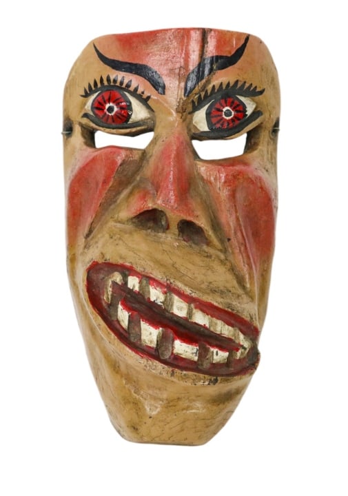 Vintage Native American Carved False Face Mask: Vintage Native American Iroquois Hand Carved and Hand Painted Tribal Mask False Face Mask. Measures 12 inches x 6 inches x 8 inches.