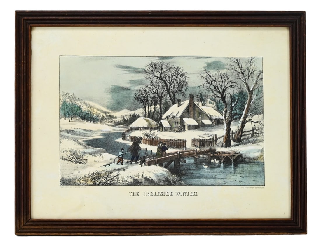 Antique Currier & Ives Engraving Ingleside Winter: Antique Currier & Ives Engraving The Ingleside Winter in Period Frame. Measures 18 inches x 14 inches