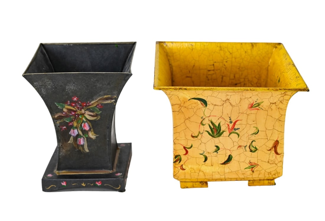 2 Vintage Hand Painted Tole Cache Pots (1 of 13)