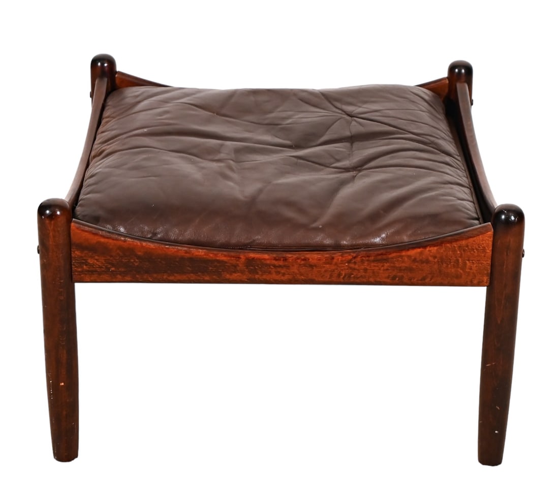 Mid Century Danish Leather Upholstered Ottoman (1 of 14)