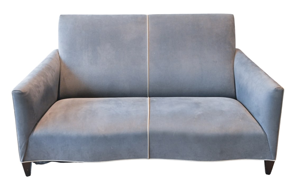 Art Deco Style Custom Blue Velvet Upholstered Sofa (1 of 18)