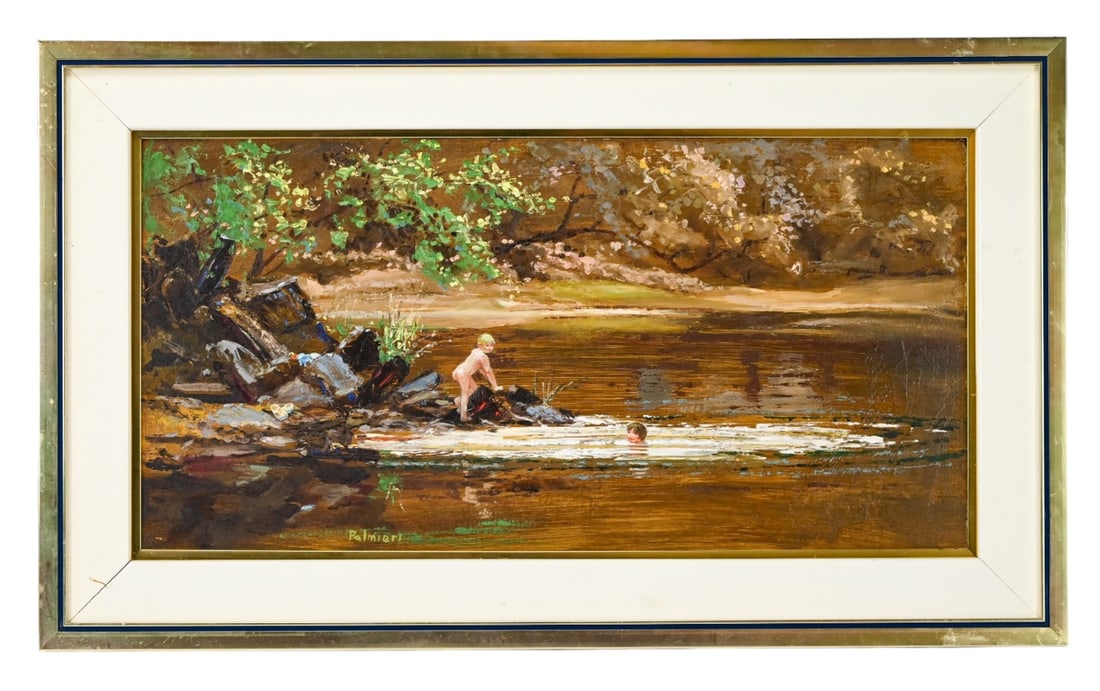 Frank Palmieri Signed Painting Children Swimming (1 of 9)