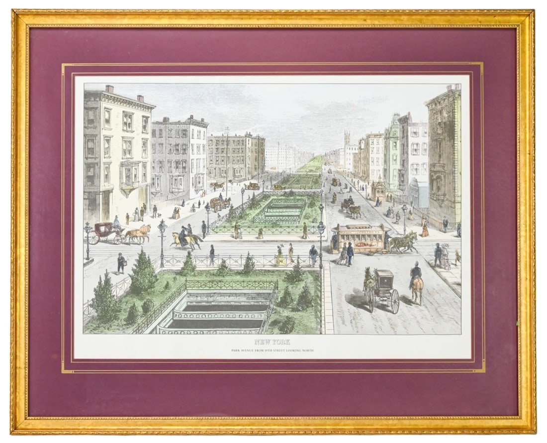 Hand Colored Framed Lithograph NYC Park Avenue (1 of 11)