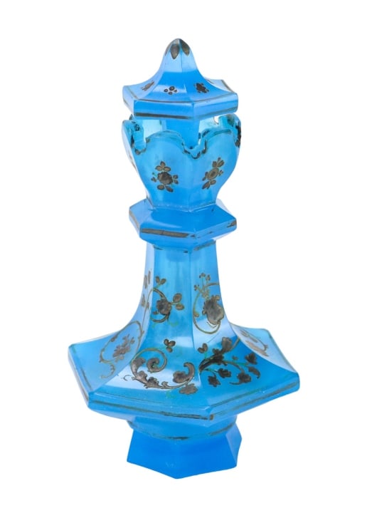 Antique French Blue Opaline Glass Perfume Bottle (1 of 9)