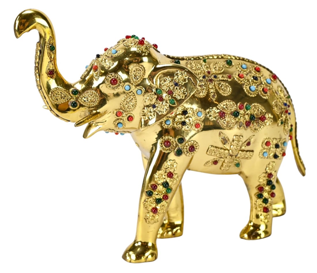 Jaipur Brass Elephant w Hard Stone & Glass Accents (1 of 10)