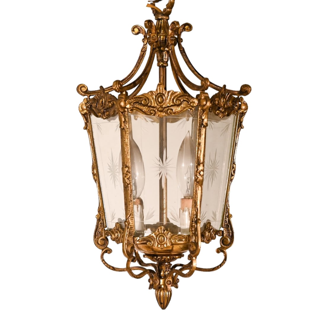 Italian Bronze and Etched Glass Pendant Lantern (1 of 10)