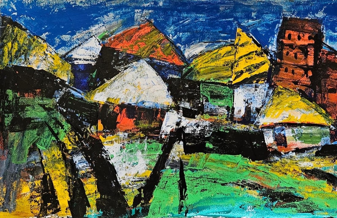 Ram Kumar Untitled Acrylic on Paper: Ram Kumar Untitled Acrylic on Paper