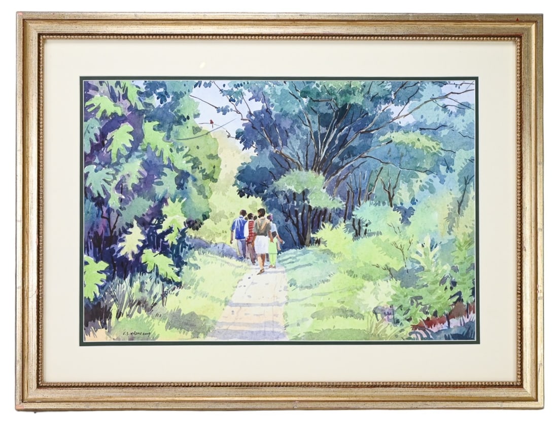 Madhu Signed Watercolor Walk in Forest (1 of 9)