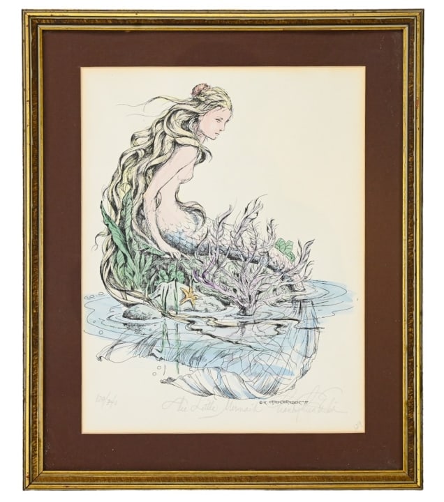 Nancy Chien Eriksen Signed Lithograph of A Mermaid: Nancy Chien Eriksen Signed Lithograph of A Mermaid.Frame measures 18 inches x 14.5 inches.