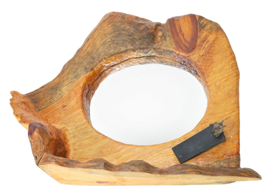 Burled Wood Natural Form Mirror Sculpture w Shelf (1 of 12)