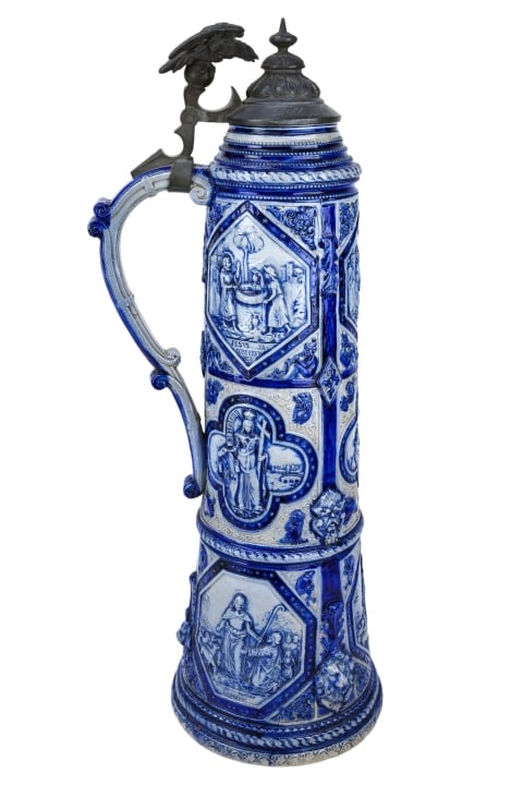 24 Inch German Salt Pottery Stein w Pewter Eagle (1 of 13)